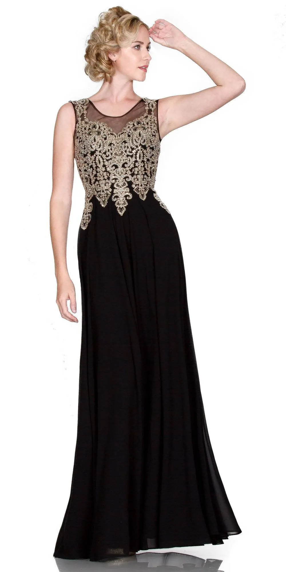 Cinderella Divine 2635 A-Line Chiffon Gown Lace Embellished Bodice