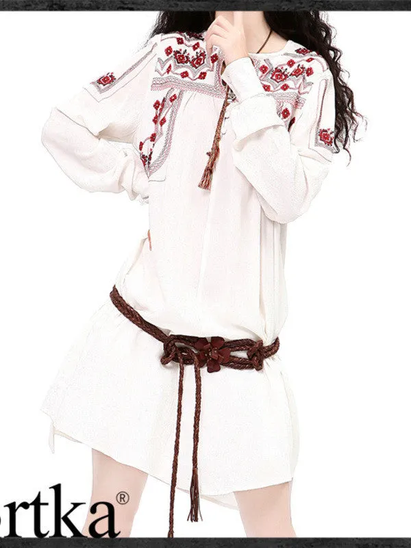Clearance -  tri-bow embroidery shirt dress