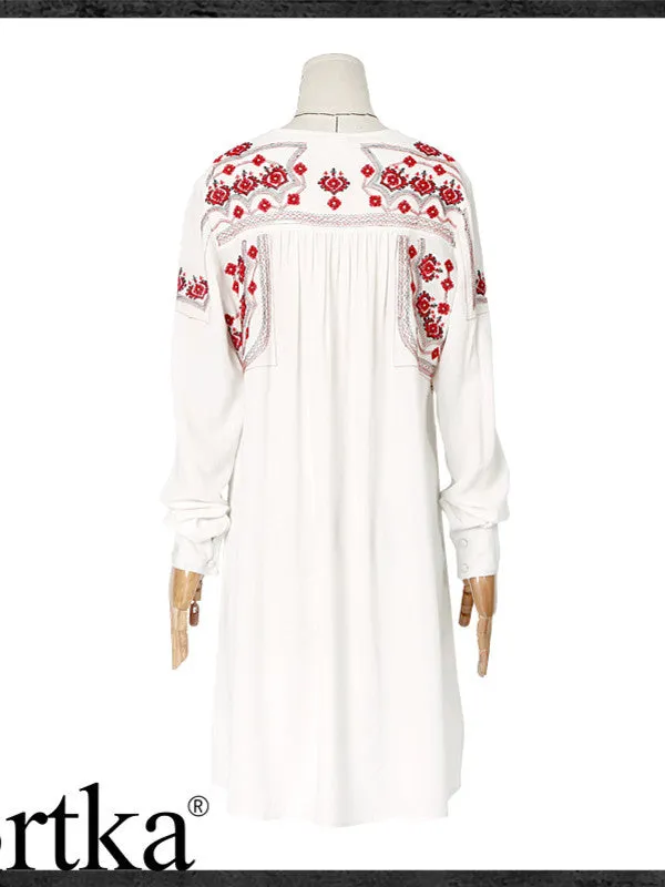 Clearance -  tri-bow embroidery shirt dress