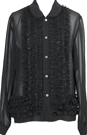 COMME des GARCONS JAPAN. Black Frill Semi-Sheer Chiffon Blouse