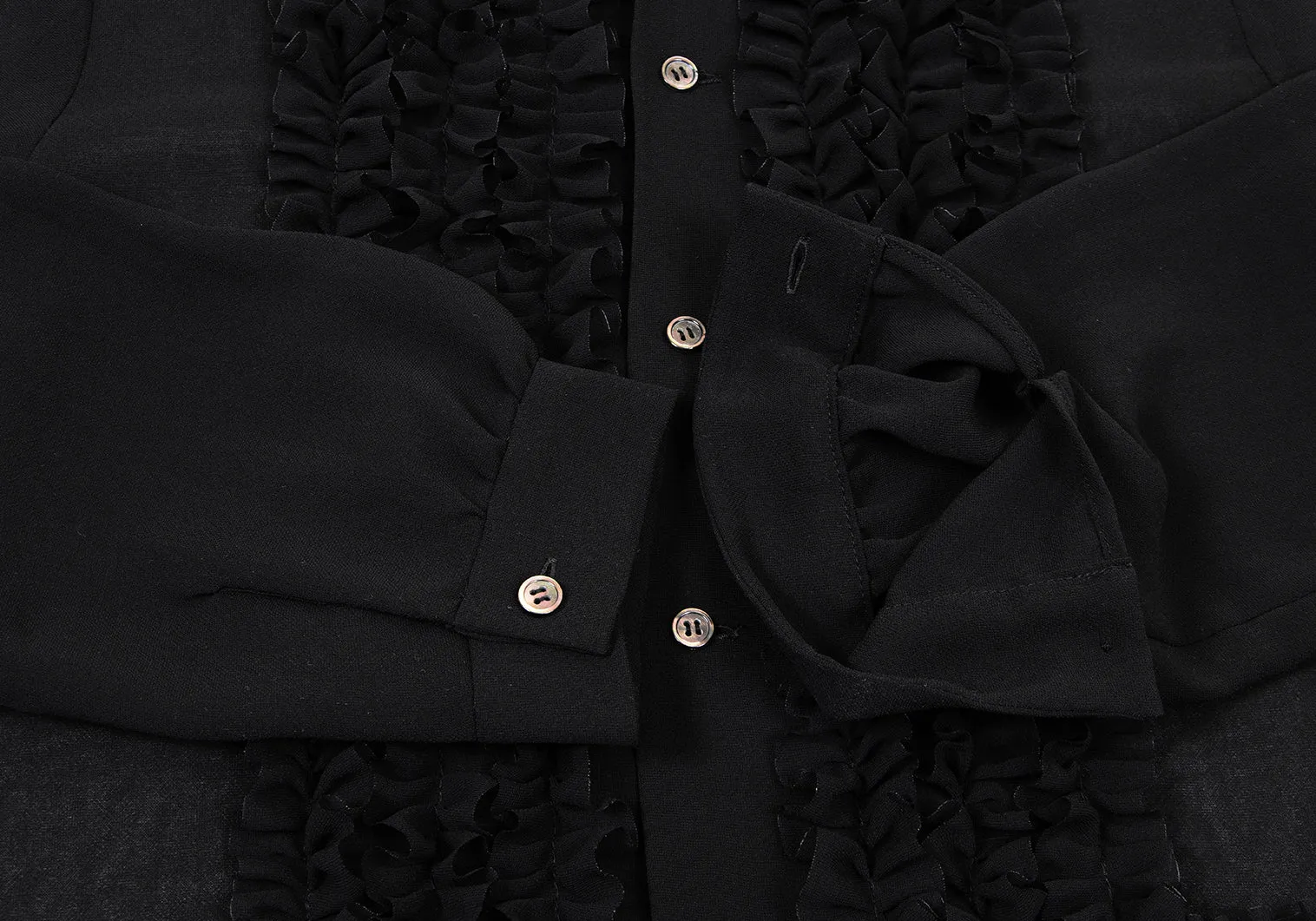 COMME des GARCONS JAPAN. Black Frill Semi-Sheer Chiffon Blouse