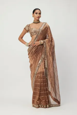 Copper Shimmer Organza Saree Set