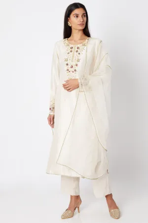 Cream Embroidered Kurta Set