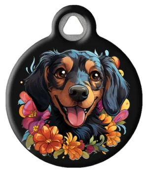 Dachshund in a Floral Setting Pet ID Tag