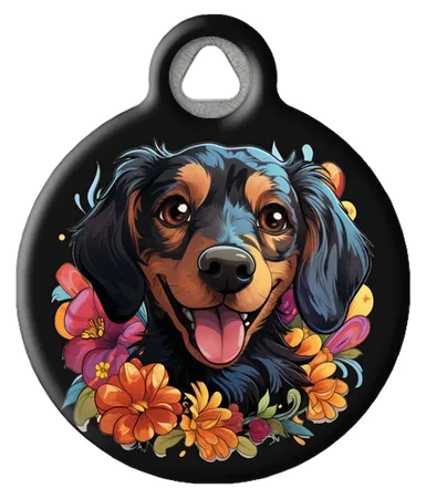 Dachshund in a Floral Setting Pet ID Tag