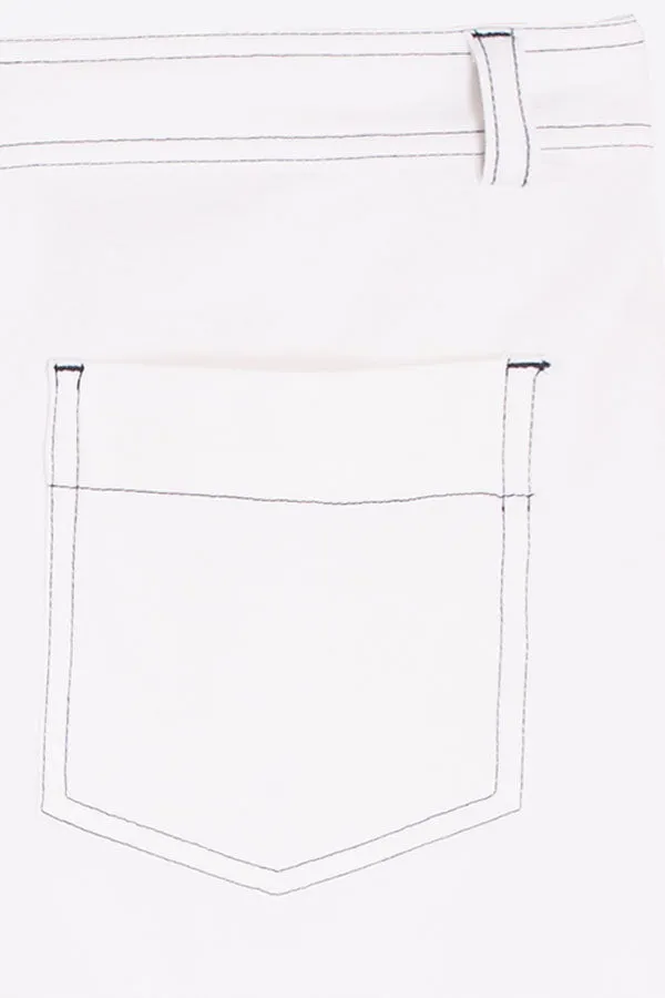 DORIN TRIBAL EMBROIDERED HEM WHITE TROUSERS