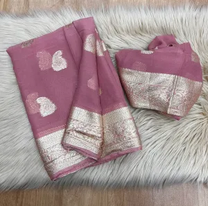 Dusty pink Banarasee soft silk georgette Saree