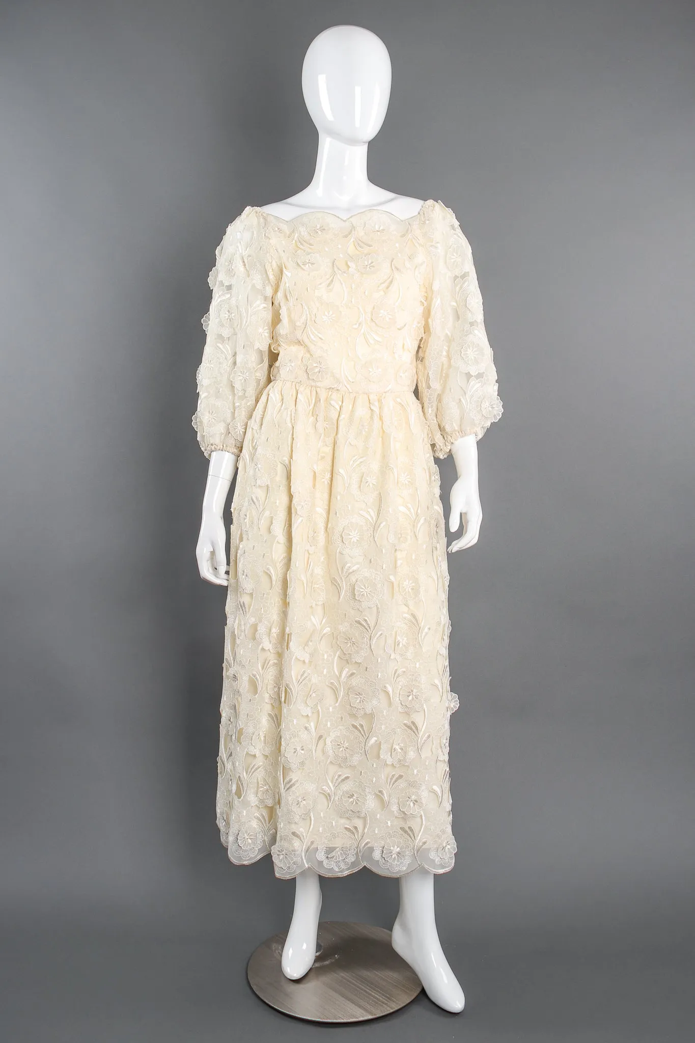 Embroidered Lace Balloon Sleeve Dress