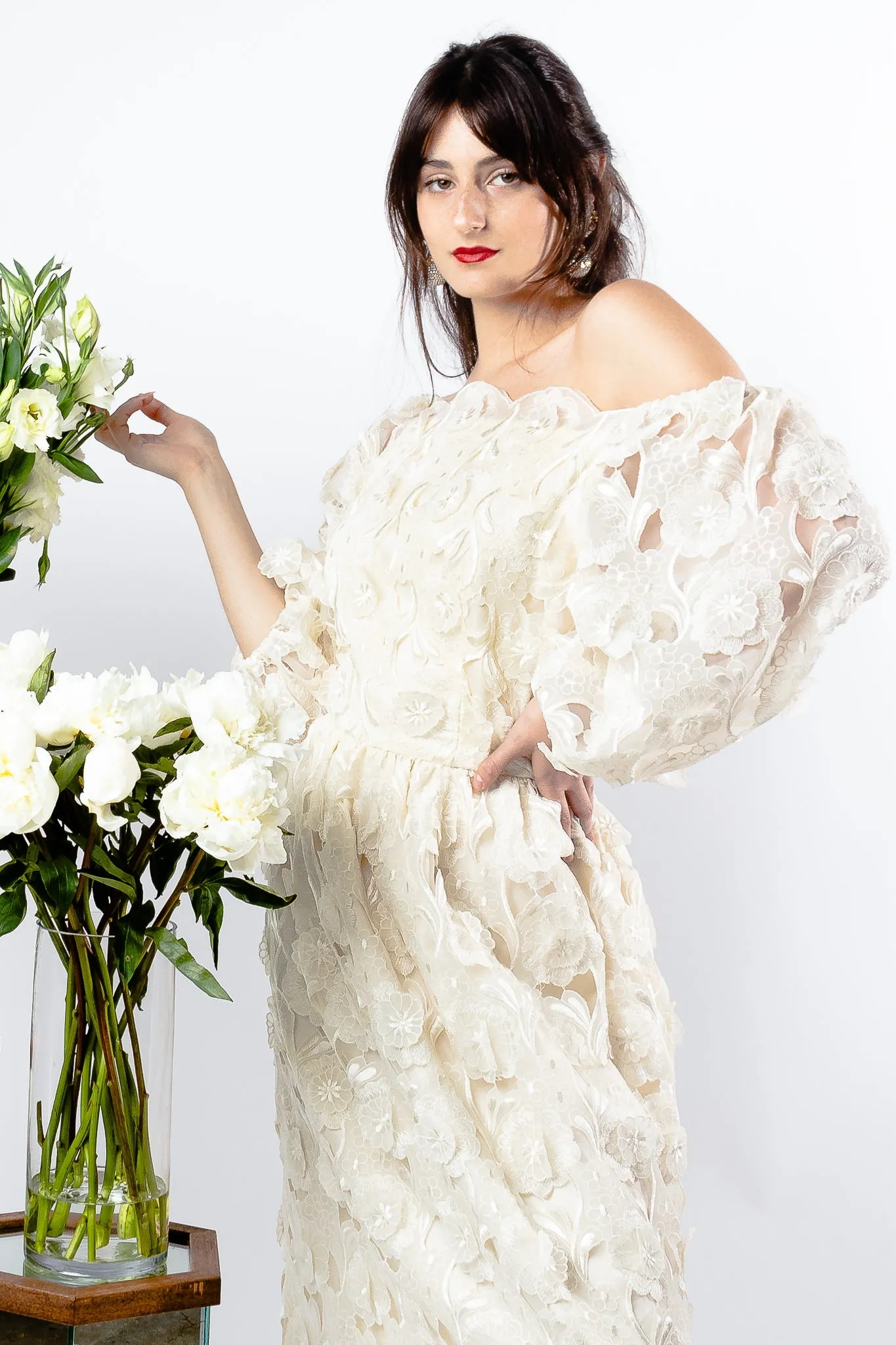Embroidered Lace Balloon Sleeve Dress