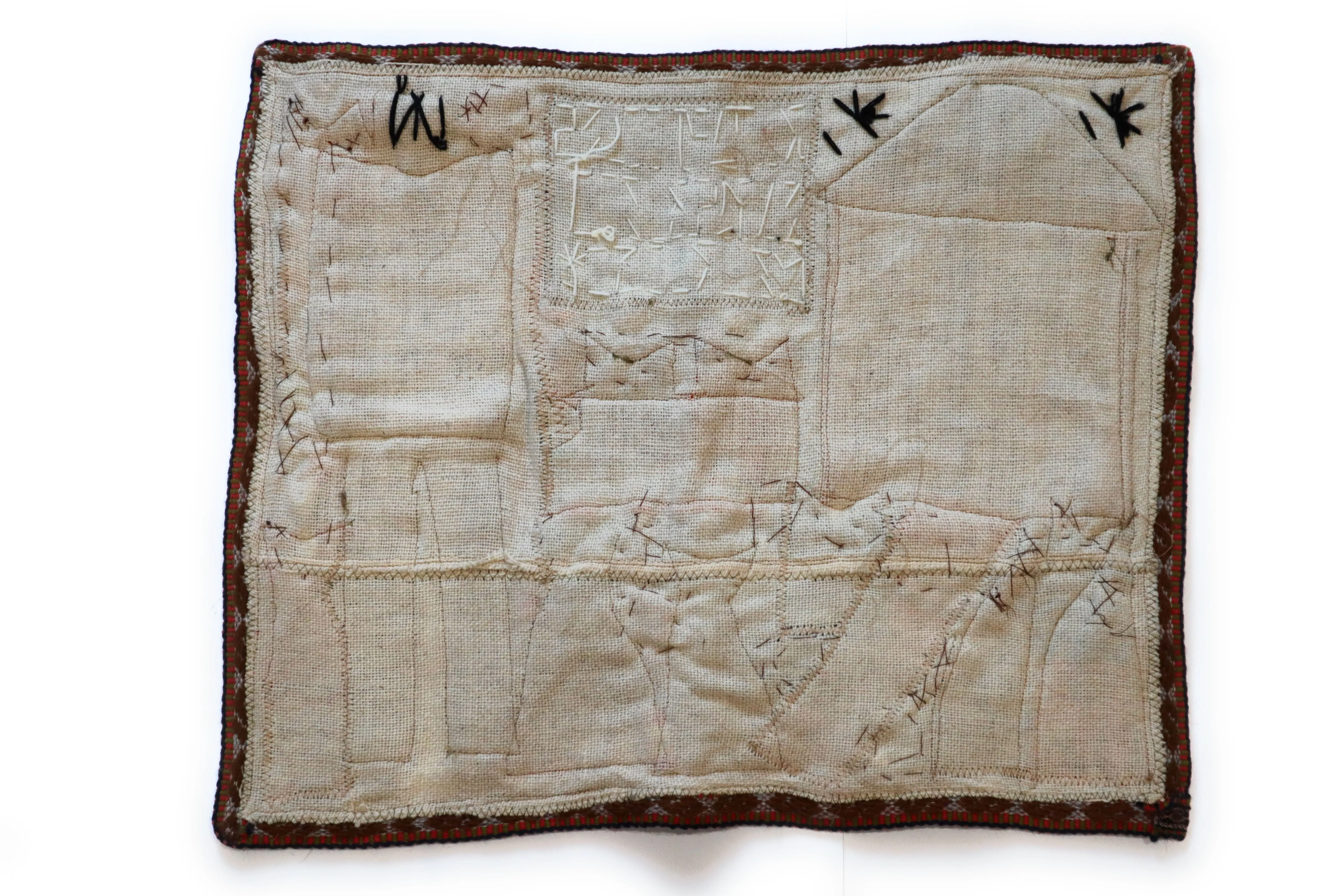 Embroidered Textile Tapestry. Traditional Tribute to the Andean Father. Arpillera 22.75" L x 19" W