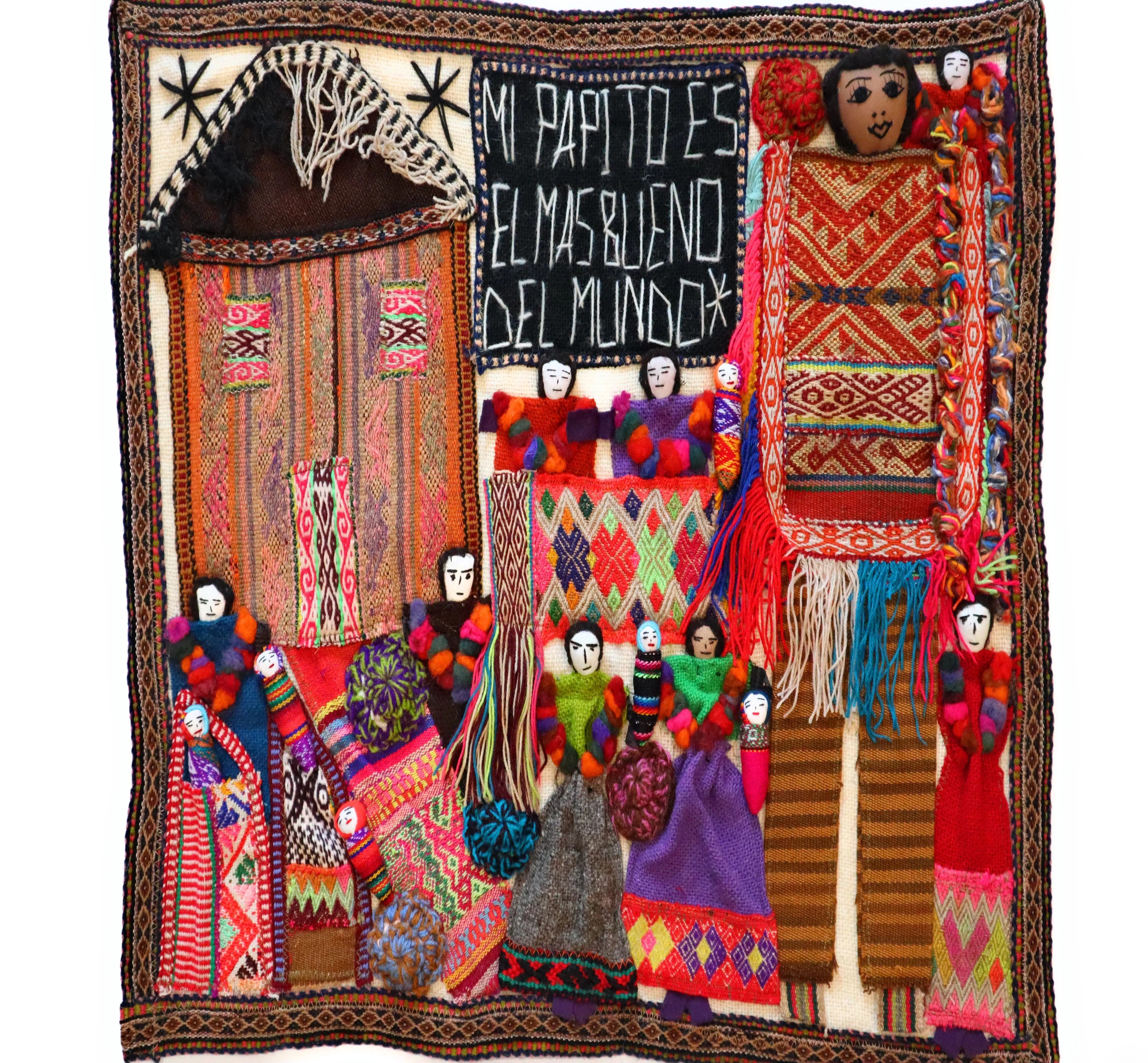 Embroidered Textile Tapestry. Traditional Tribute to the Andean Father. Arpillera 22.75" L x 19" W