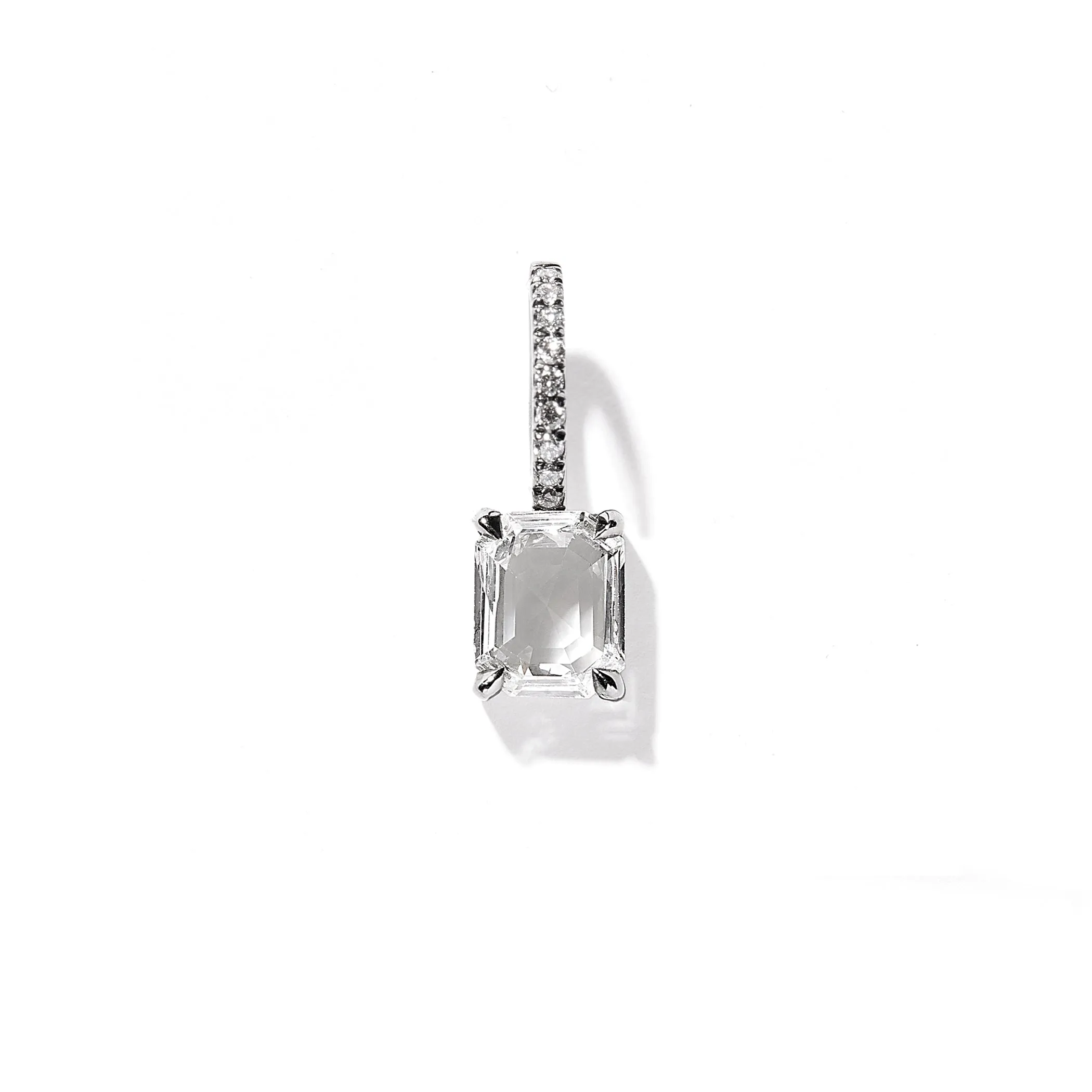 Emerald Charm in 18K Blackened White Gold with 0.45ct Emerald Shaped White Diamond and White Diamond Pavé