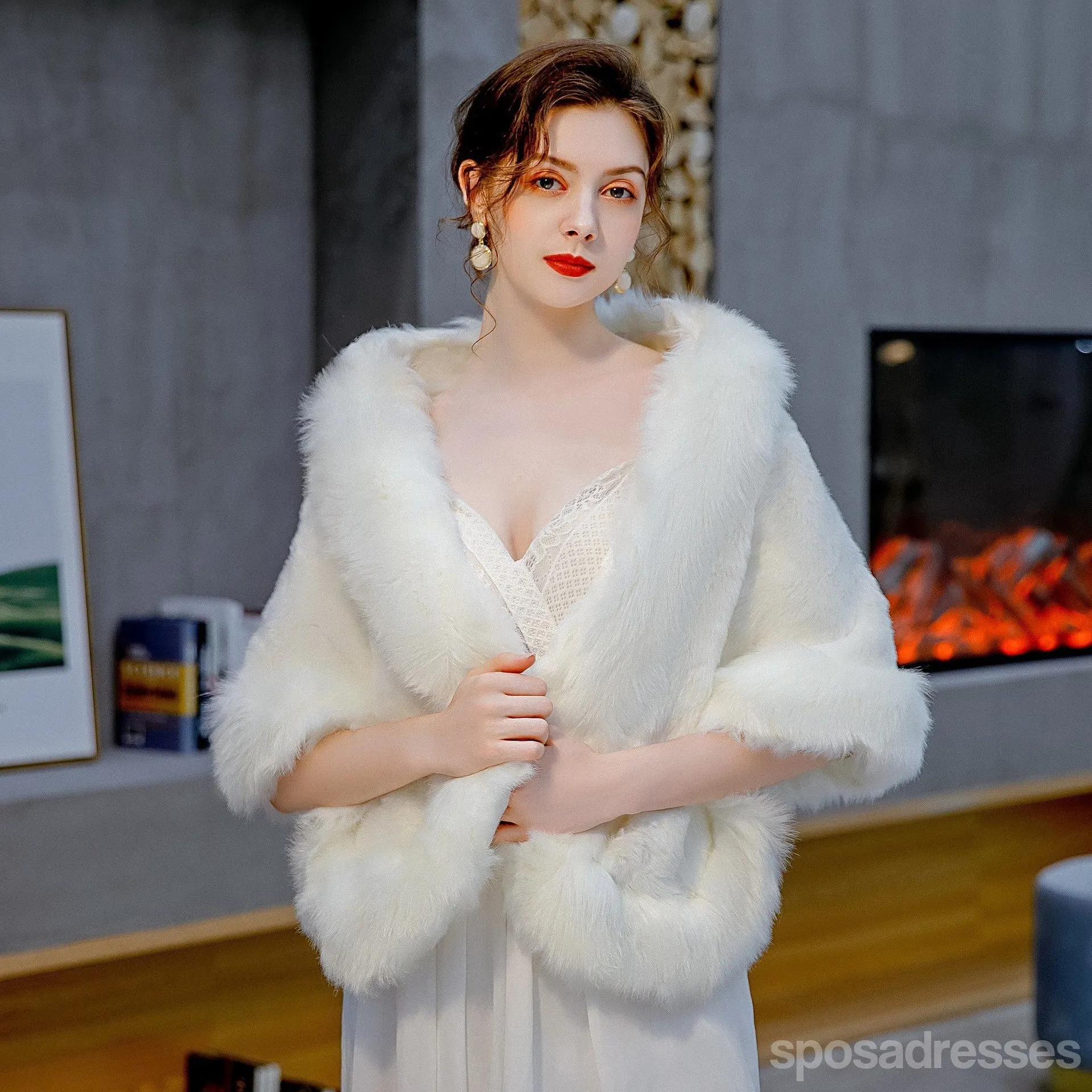 Evening Gown Warm Long Wraps&Shawls, Wedding Bride Fur Shawls,WS03