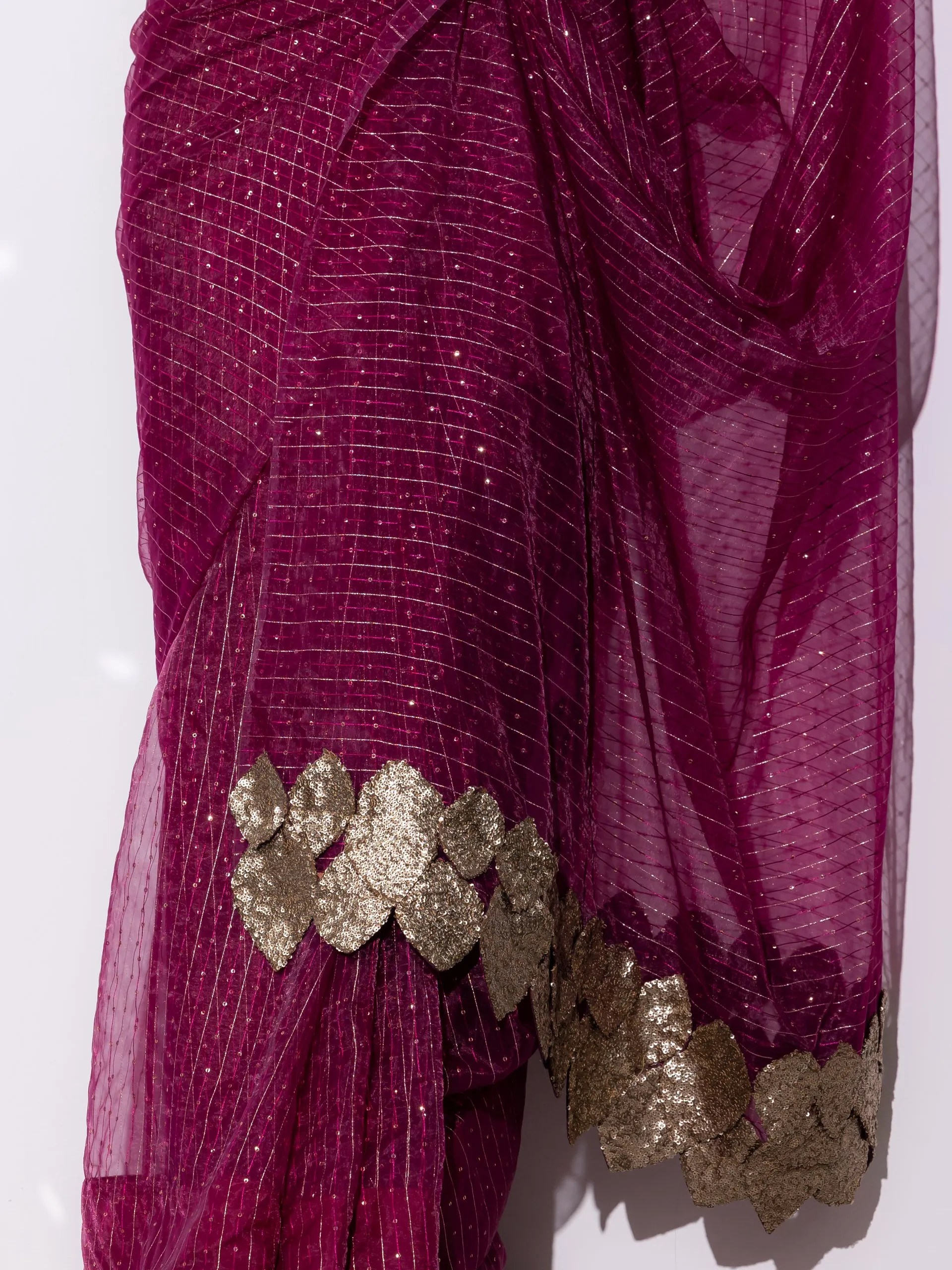 Falling leaves Sparkle Wine Saree