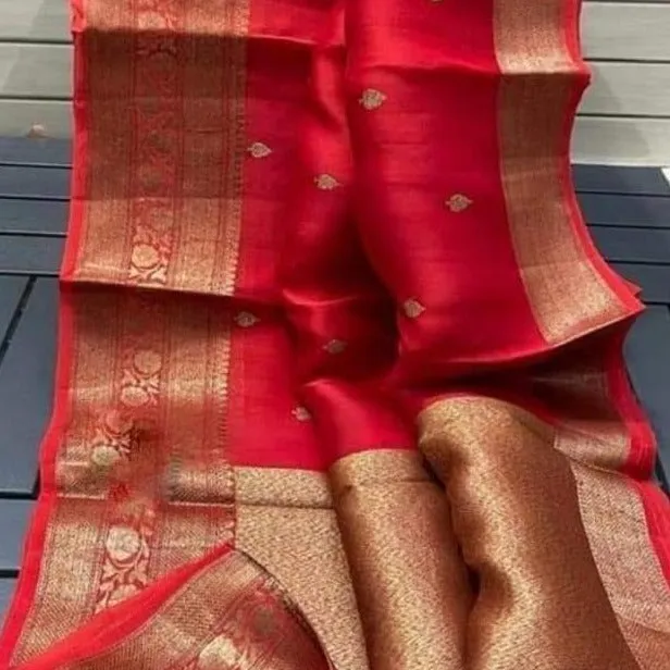 Fancy Banarasi Semi Kora Organza Bridal Red Saree