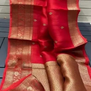 Fancy Banarasi Semi Kora Organza Bridal Red Saree