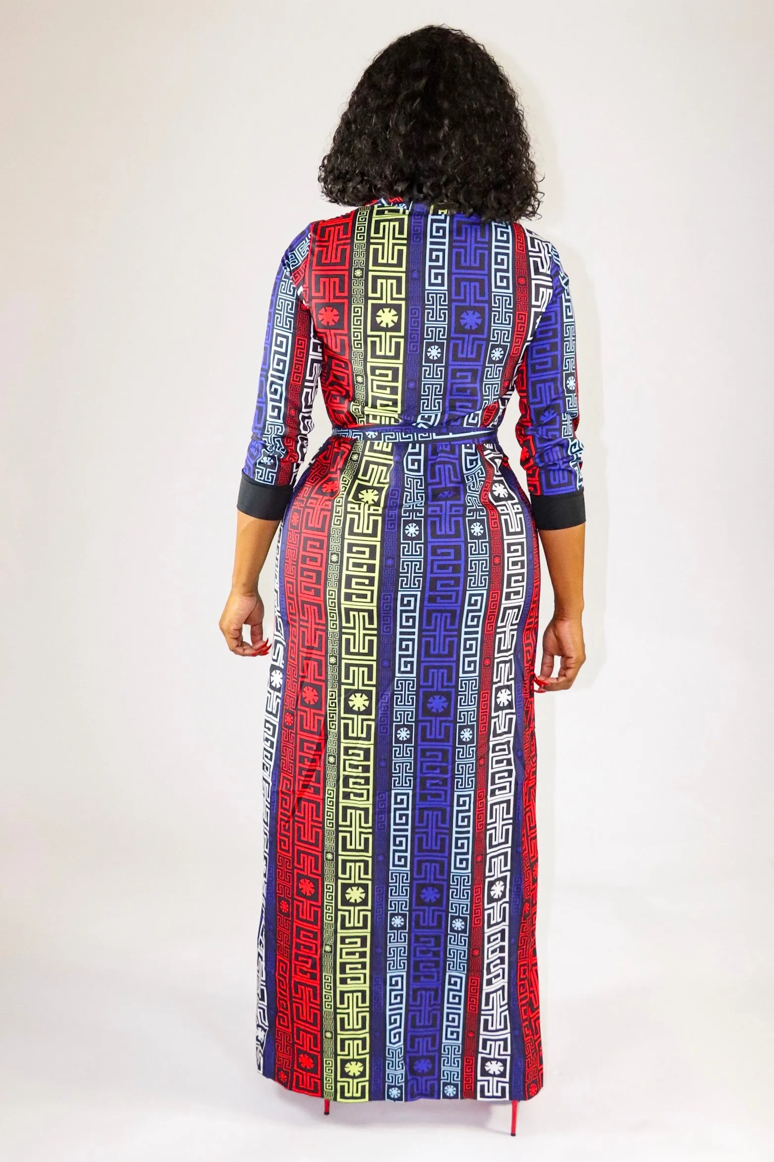Fantasia Red Blue Multi Color Mixed Print Dress