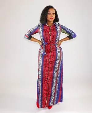 Fantasia Red Blue Multi Color Mixed Print Dress
