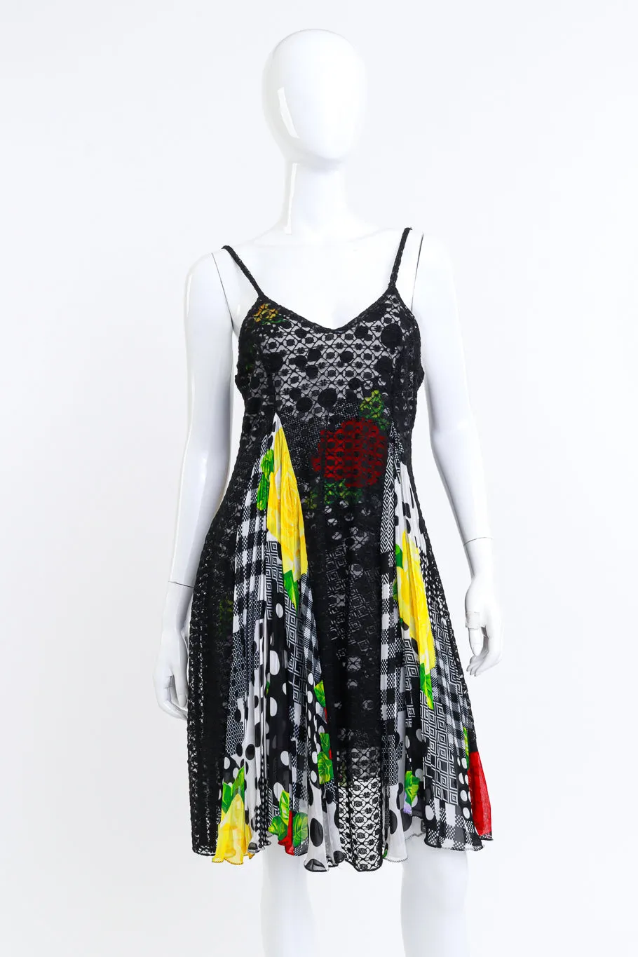 Floral Lace & Geo Shapes Patchwork Mini Dress