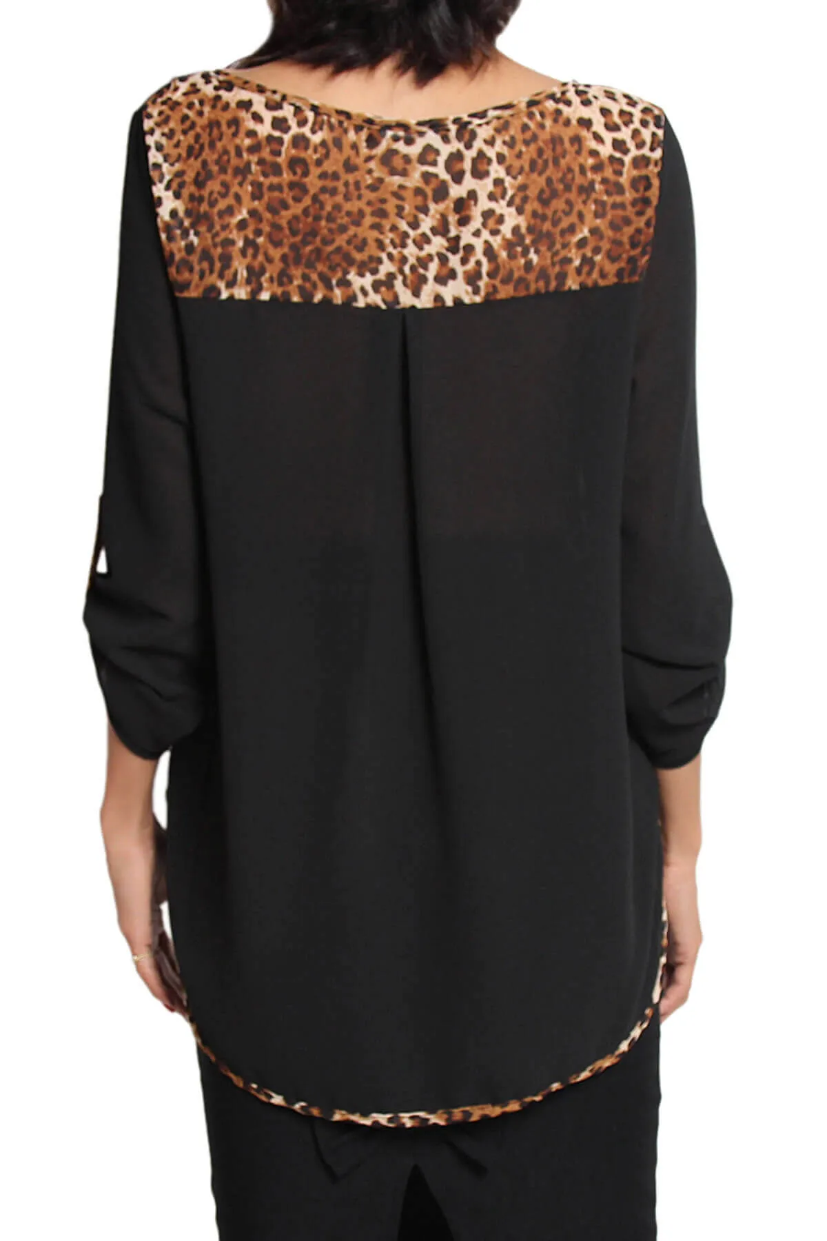 Flores Leopard Accent Boat Neck Chiffon Top
