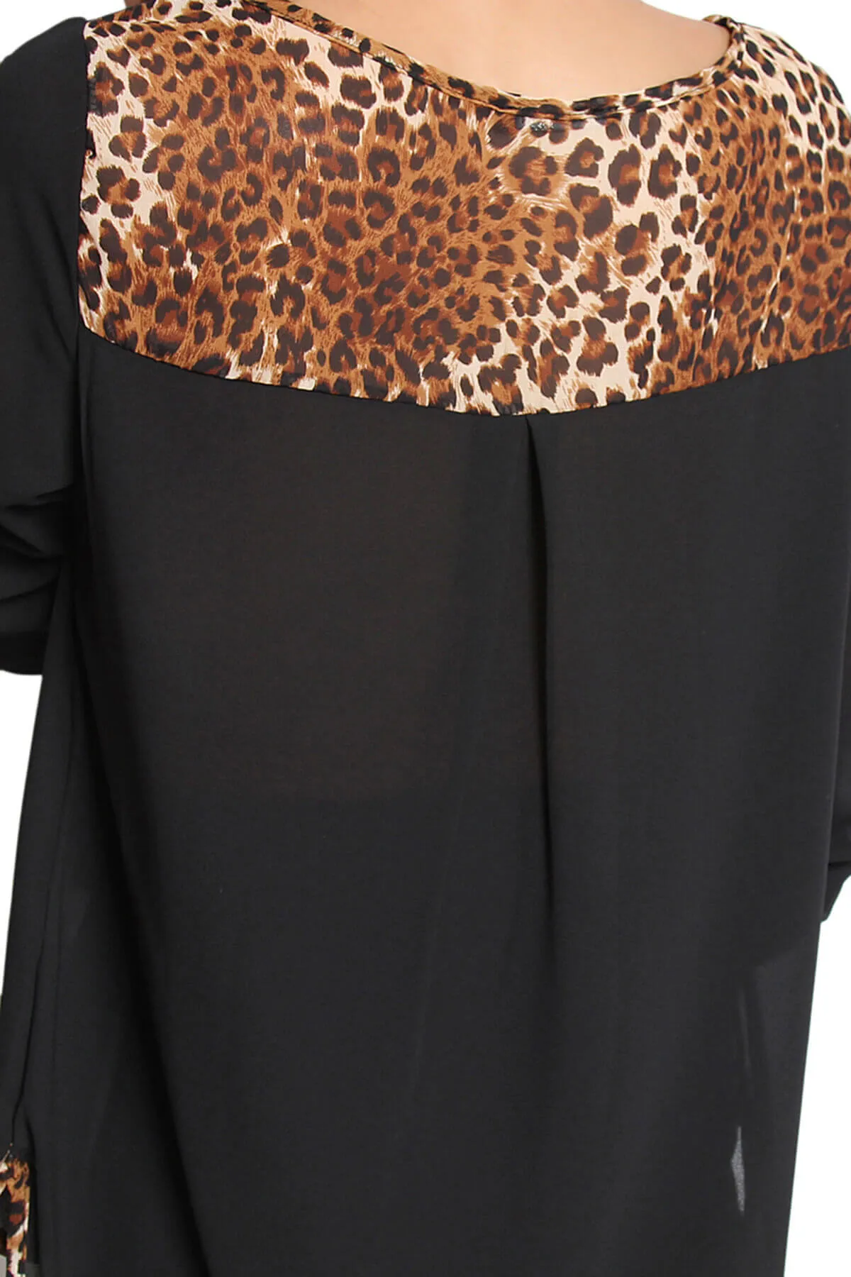 Flores Leopard Accent Boat Neck Chiffon Top