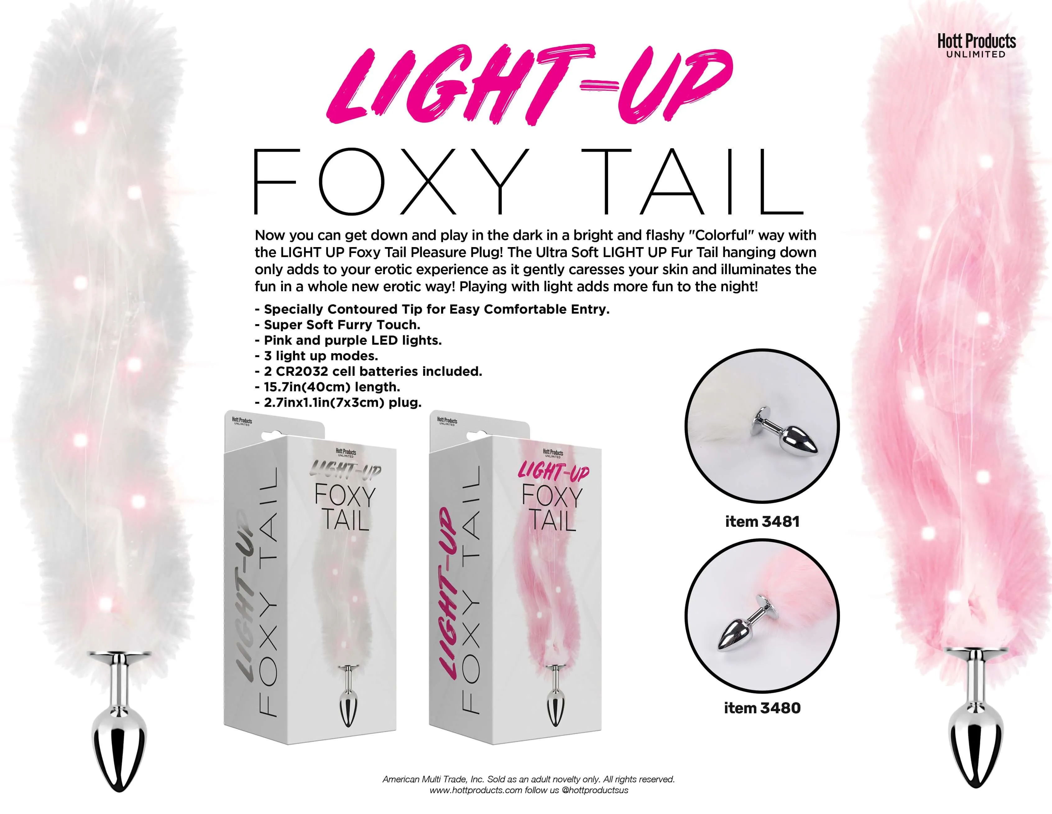 Foxy Tail - Light Up Faux Fur Butt Plug - Pink Plug - Pink