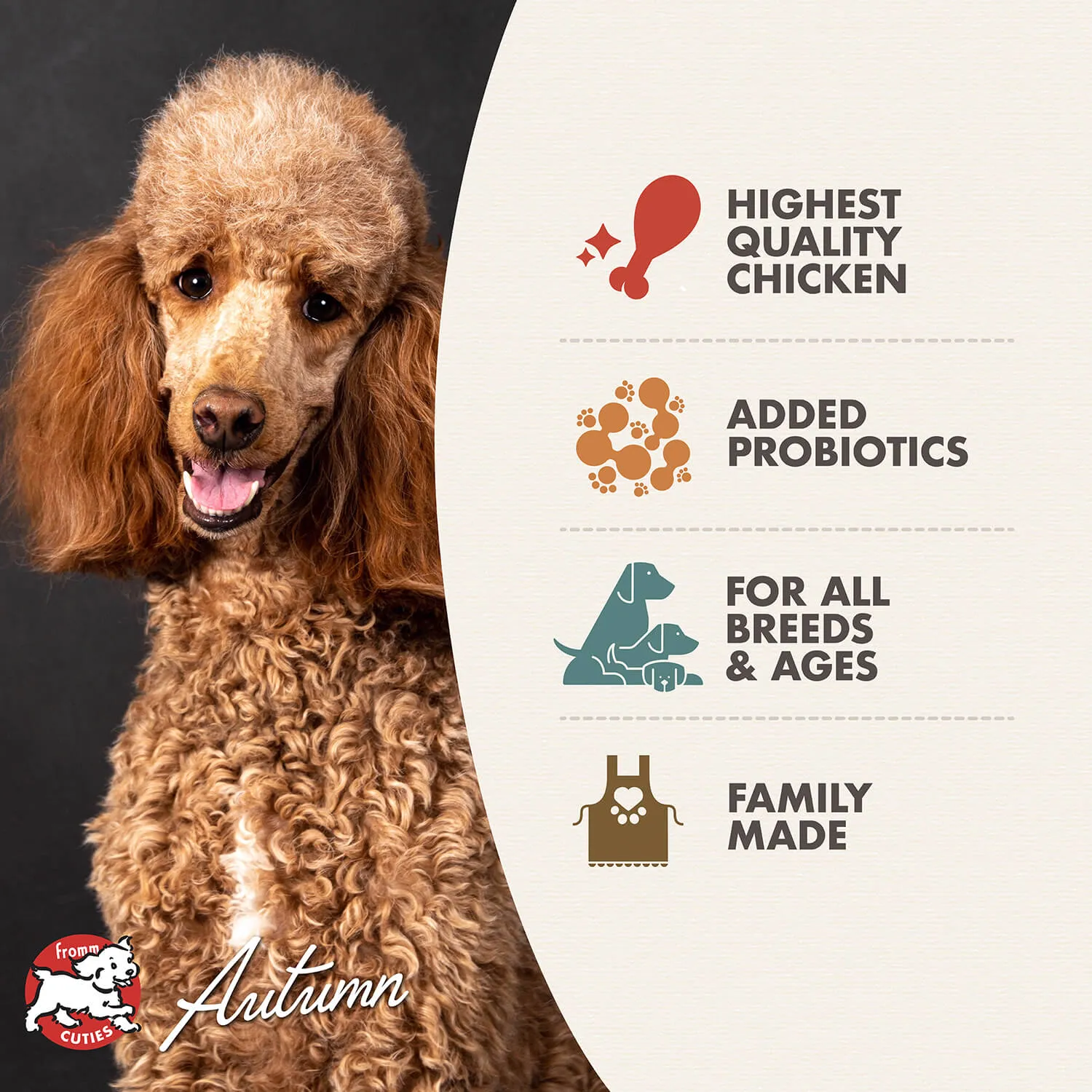 Fromm Dry Dog Food Chicken au Frommage Recipe A French-inspired entrée with chicken, cheese, and an assortment of fruits & vegetables
