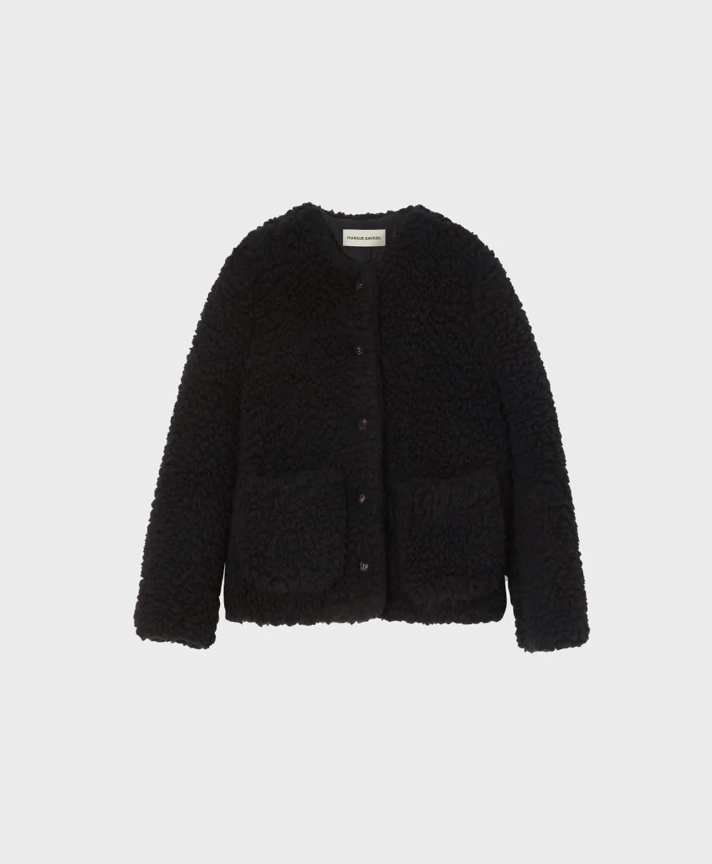 Furry Cashmere Short Jacket - Black