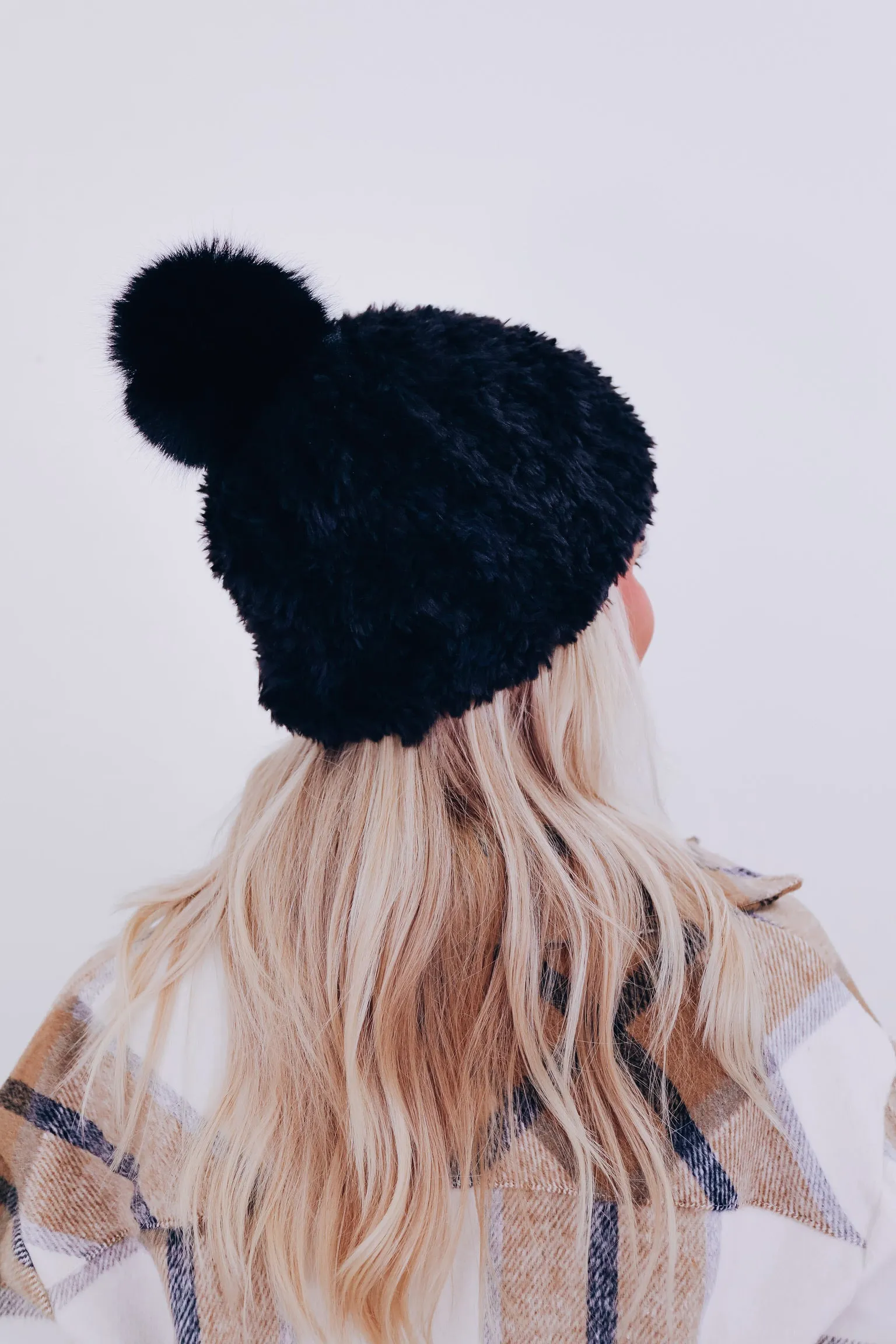 Furry Fun Pom Beanie - Black