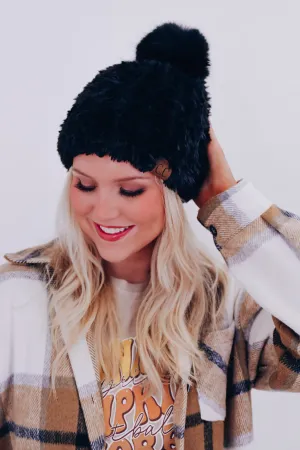 Furry Fun Pom Beanie - Black