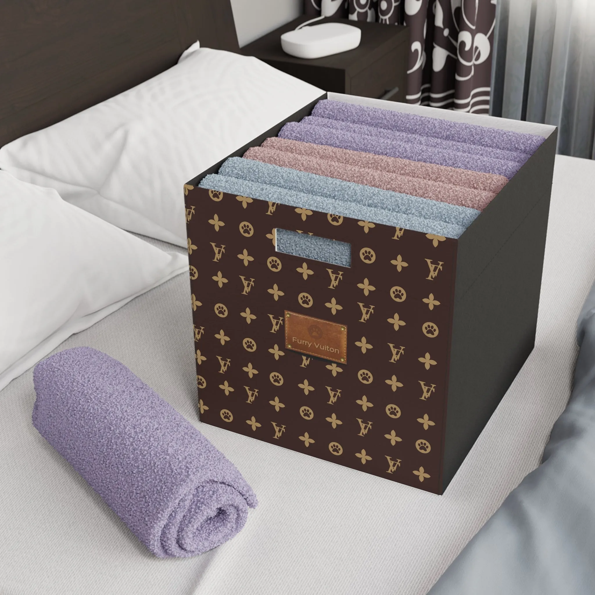 Furry Vuiton Faux-Designer Pet Felt Storage Box