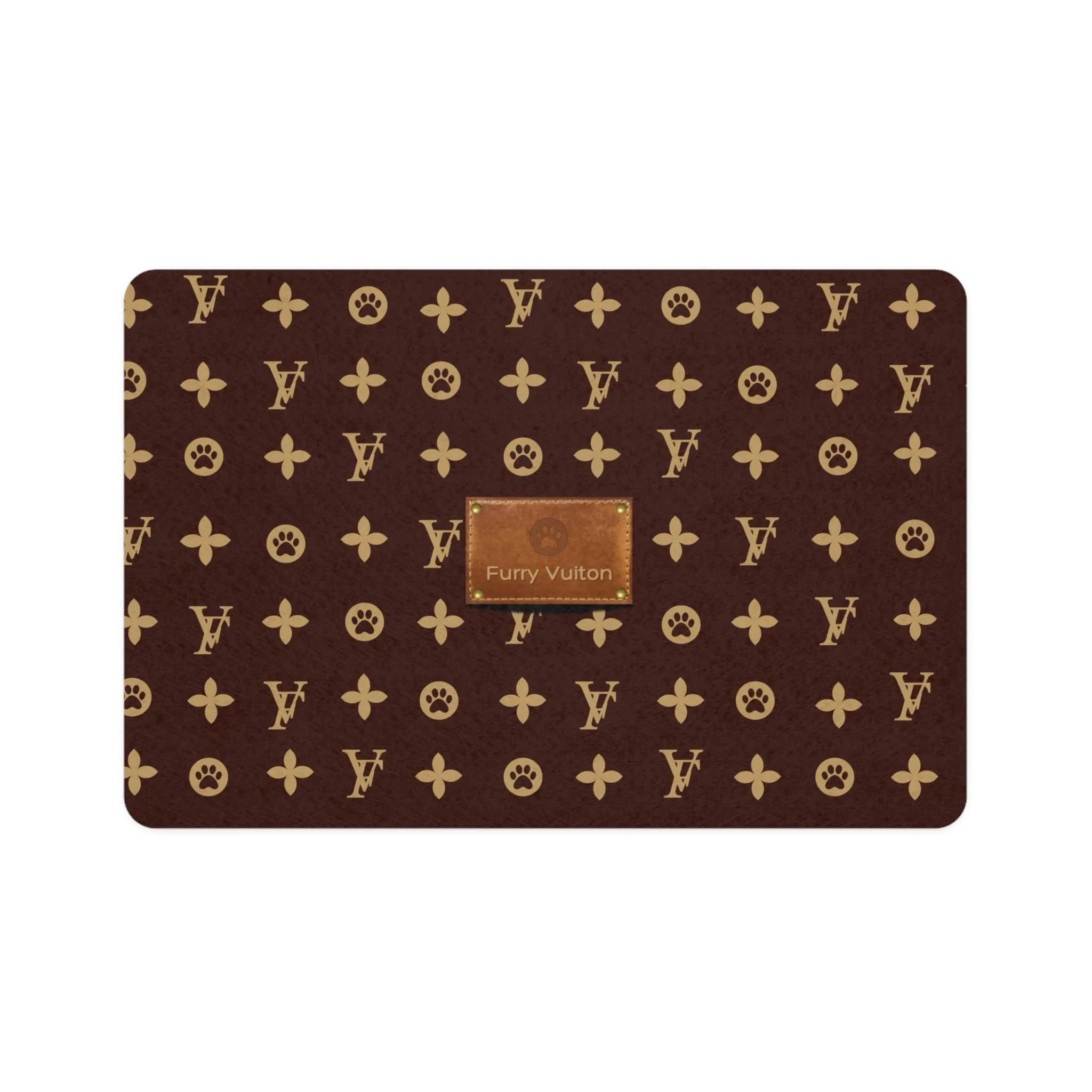 Furry Vuiton Faux-Designer Pet Food Mat
