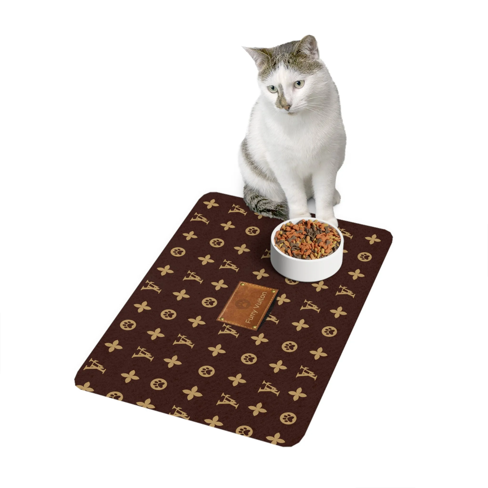 Furry Vuiton Faux-Designer Pet Food Mat