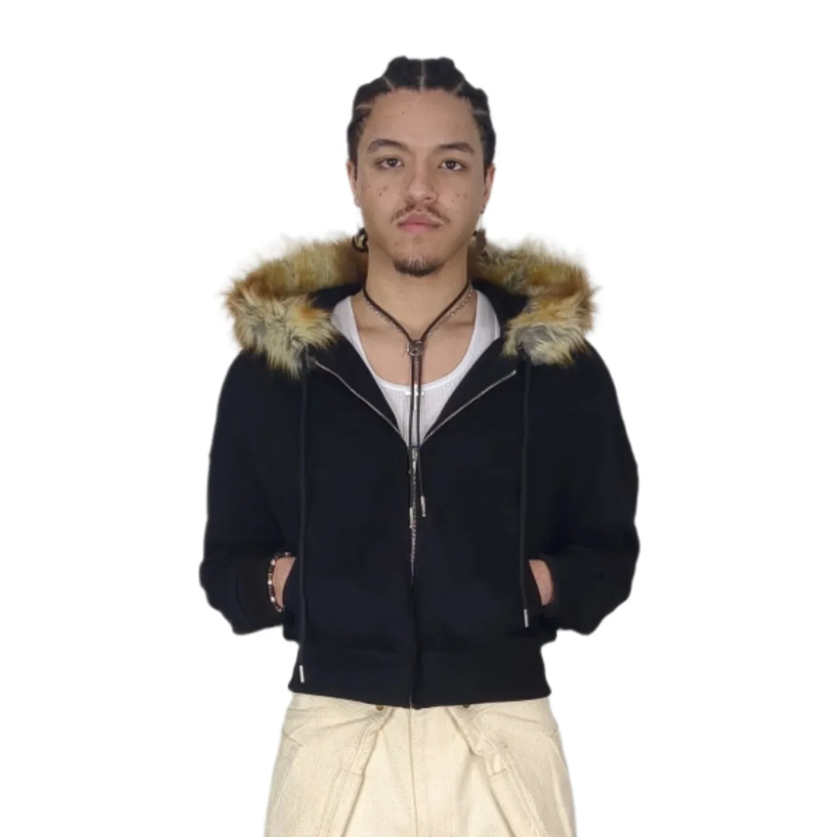 FURRY ZIP HOODIE • BLACK