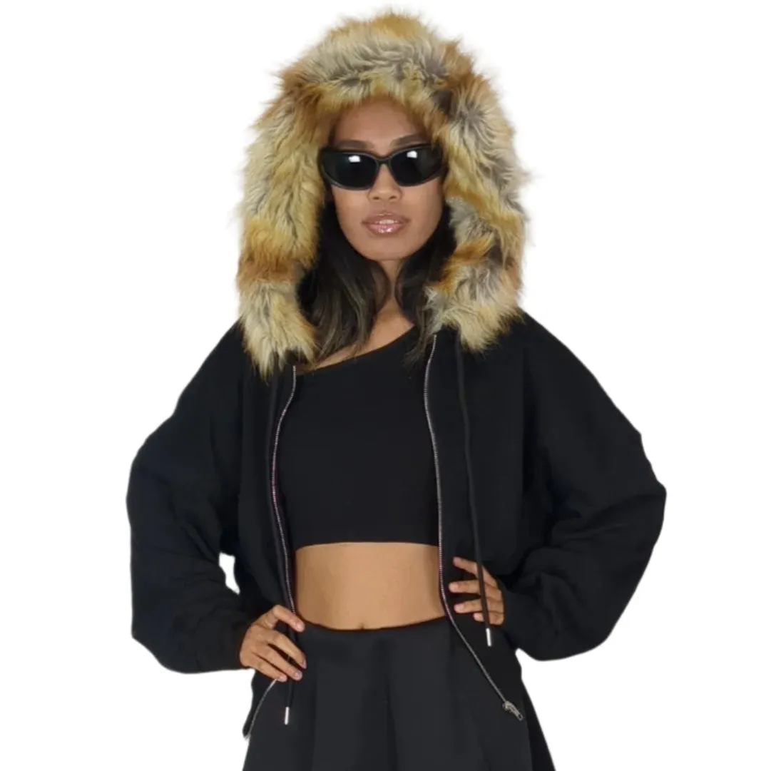 FURRY ZIP HOODIE • BLACK