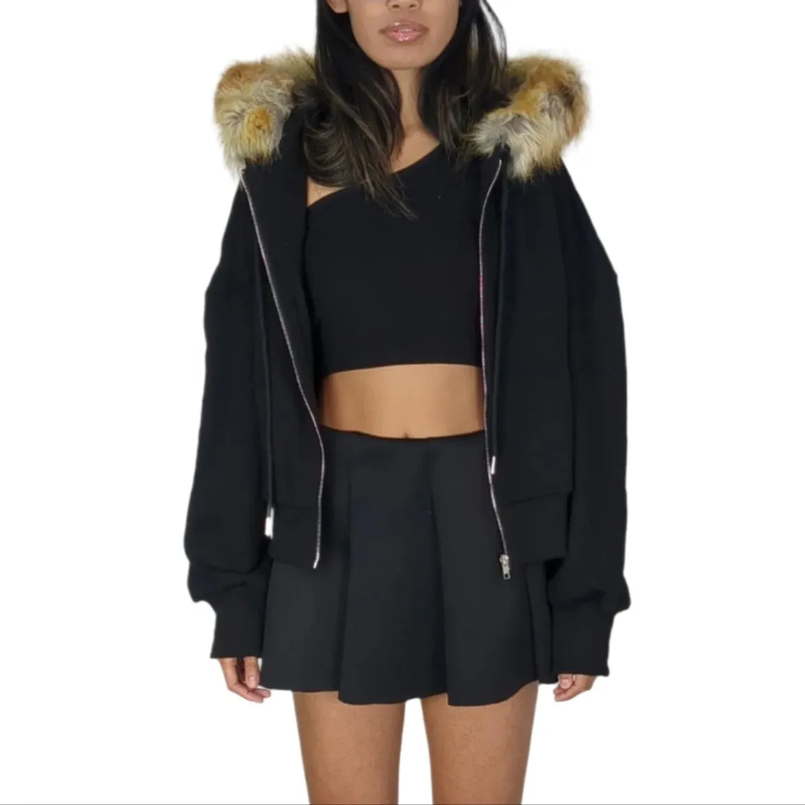 FURRY ZIP HOODIE • BLACK