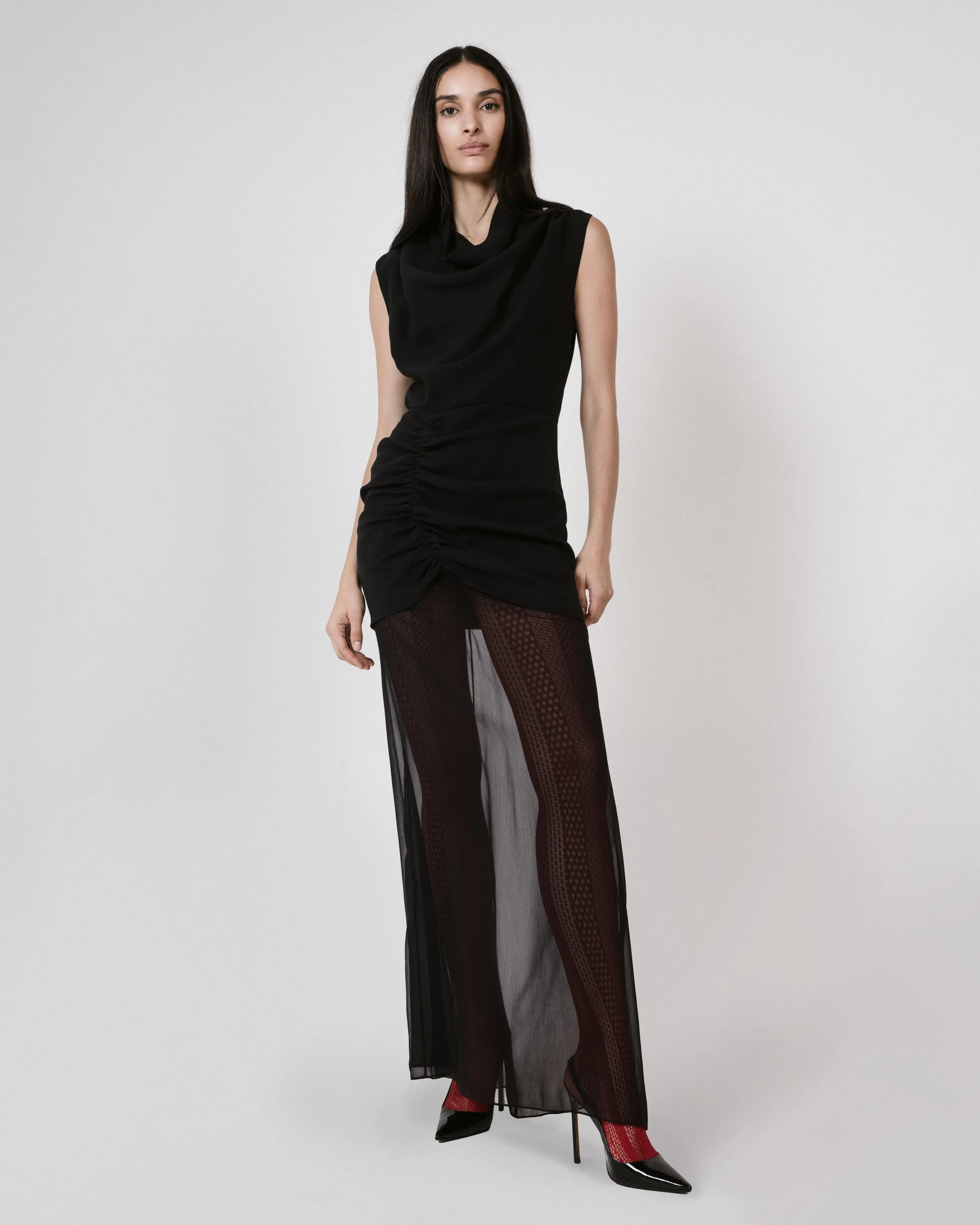Gathered Cowl Neck Dress