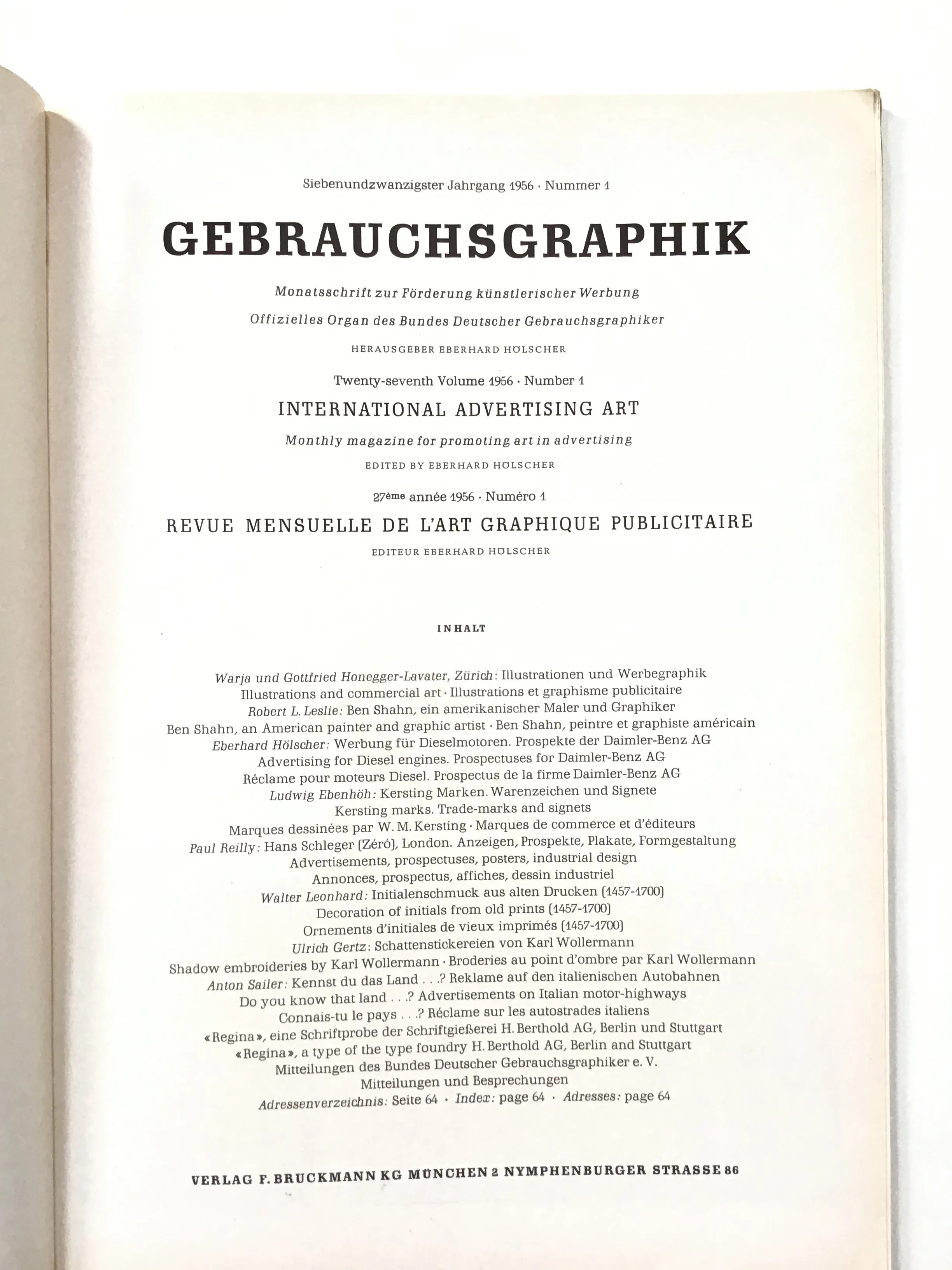 Gebrauchsgraphik magazine on International Advertising Art  January 1956