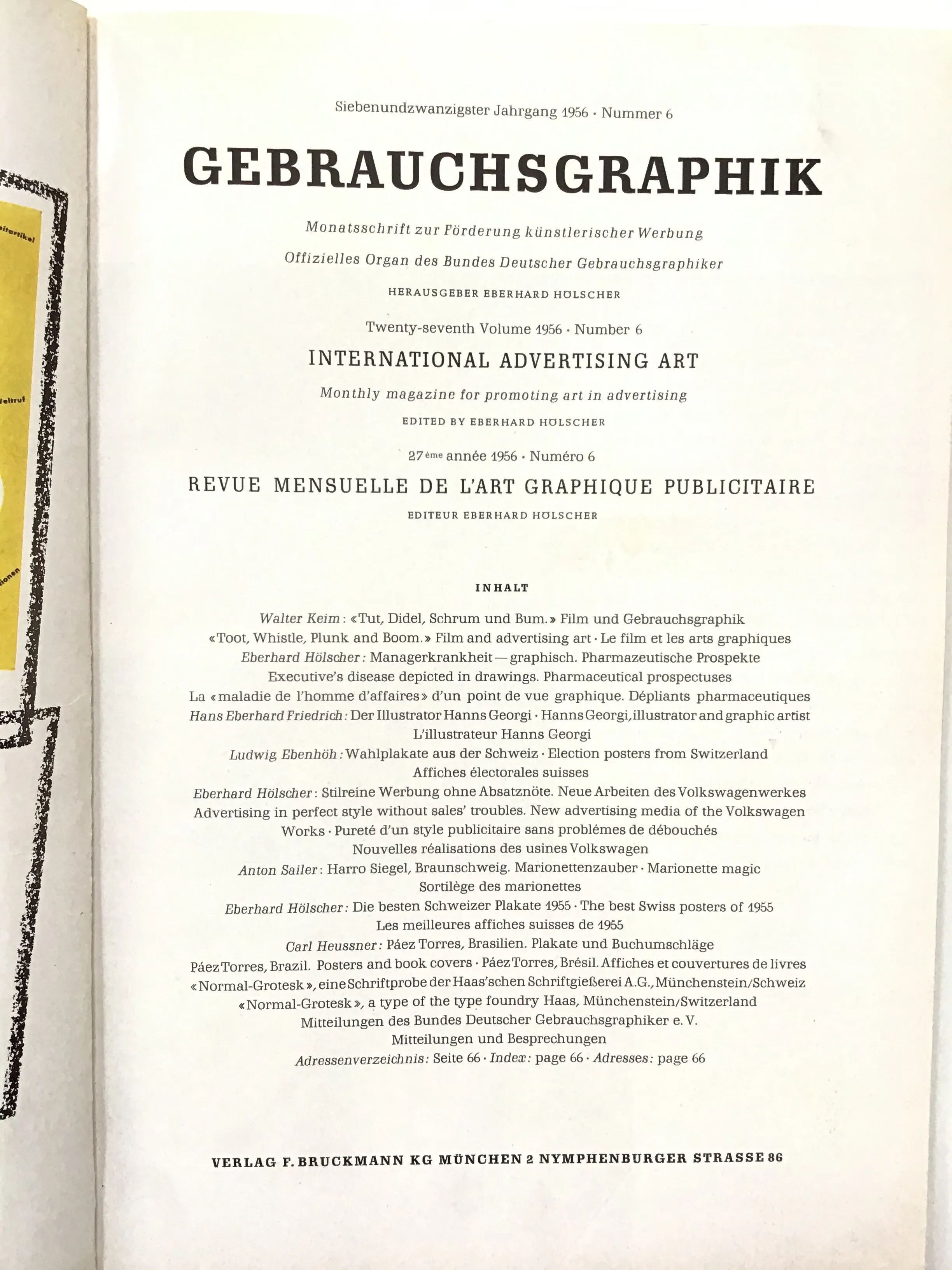 Gebrauchsgraphik magazine on International Advertising Art  May 1956