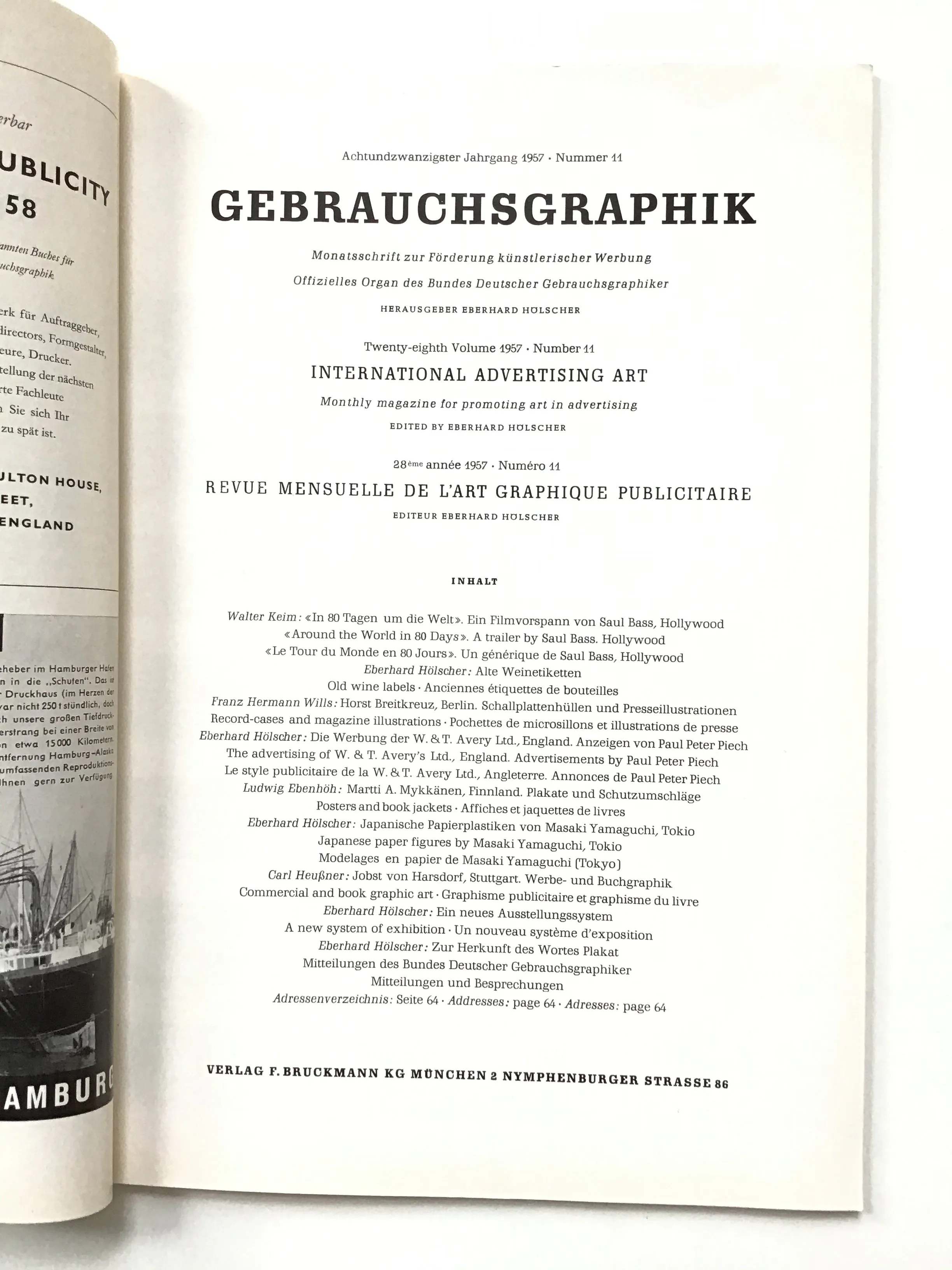 Gebrauchsgraphik magazine on International Advertising Art November 1957