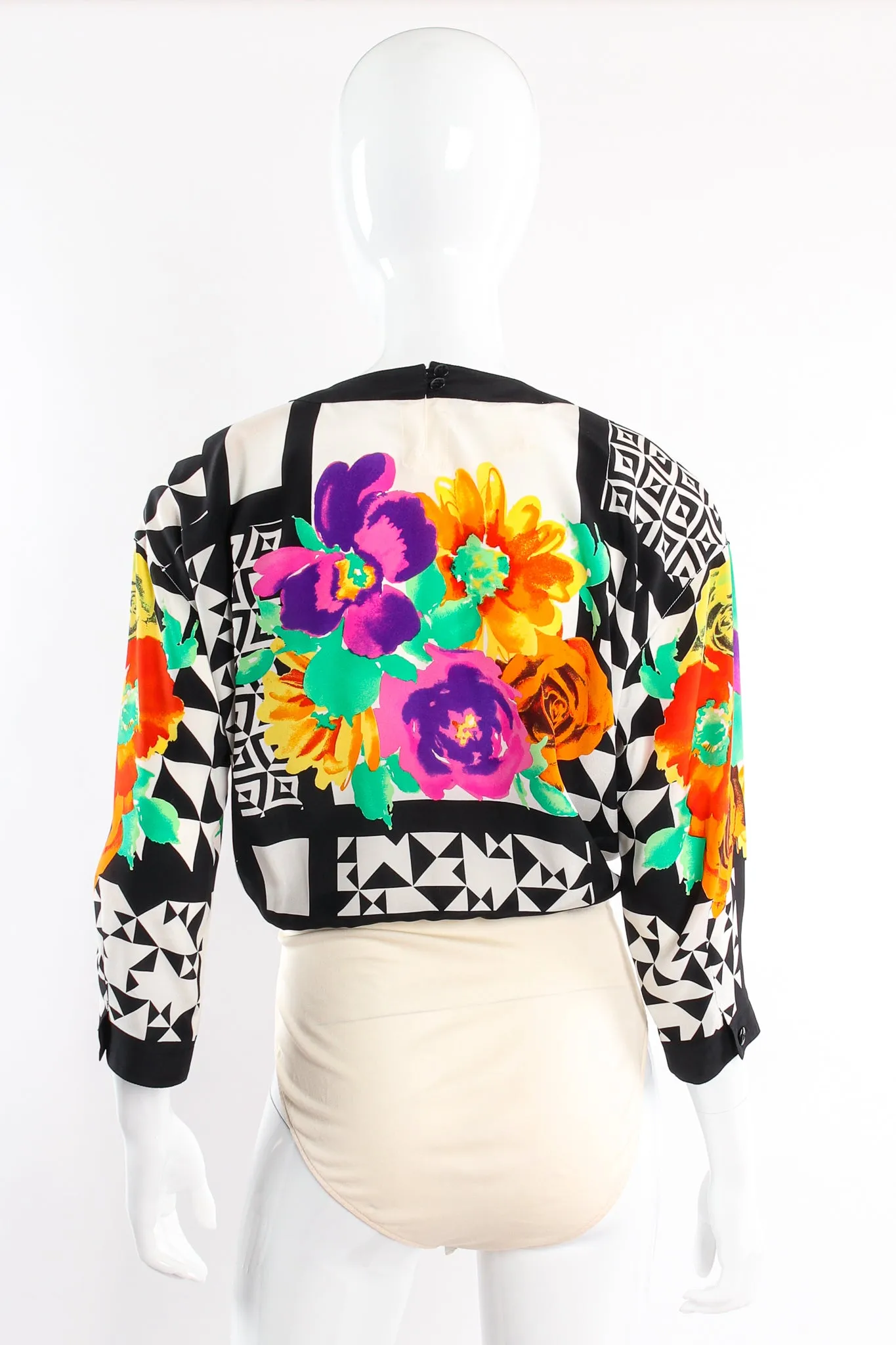 Geometric Floral Silk Bodysuit