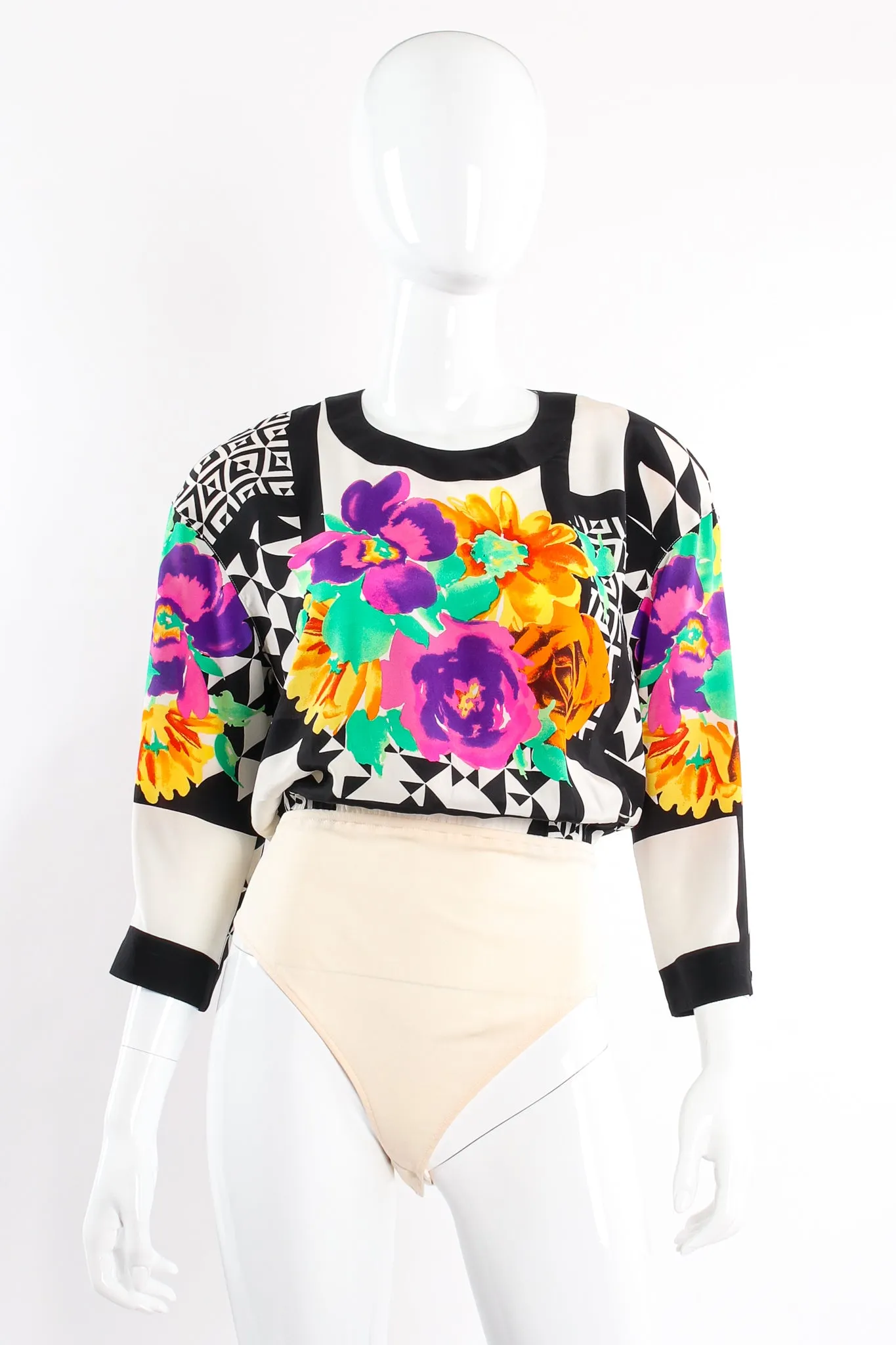 Geometric Floral Silk Bodysuit