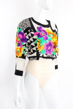 Geometric Floral Silk Bodysuit