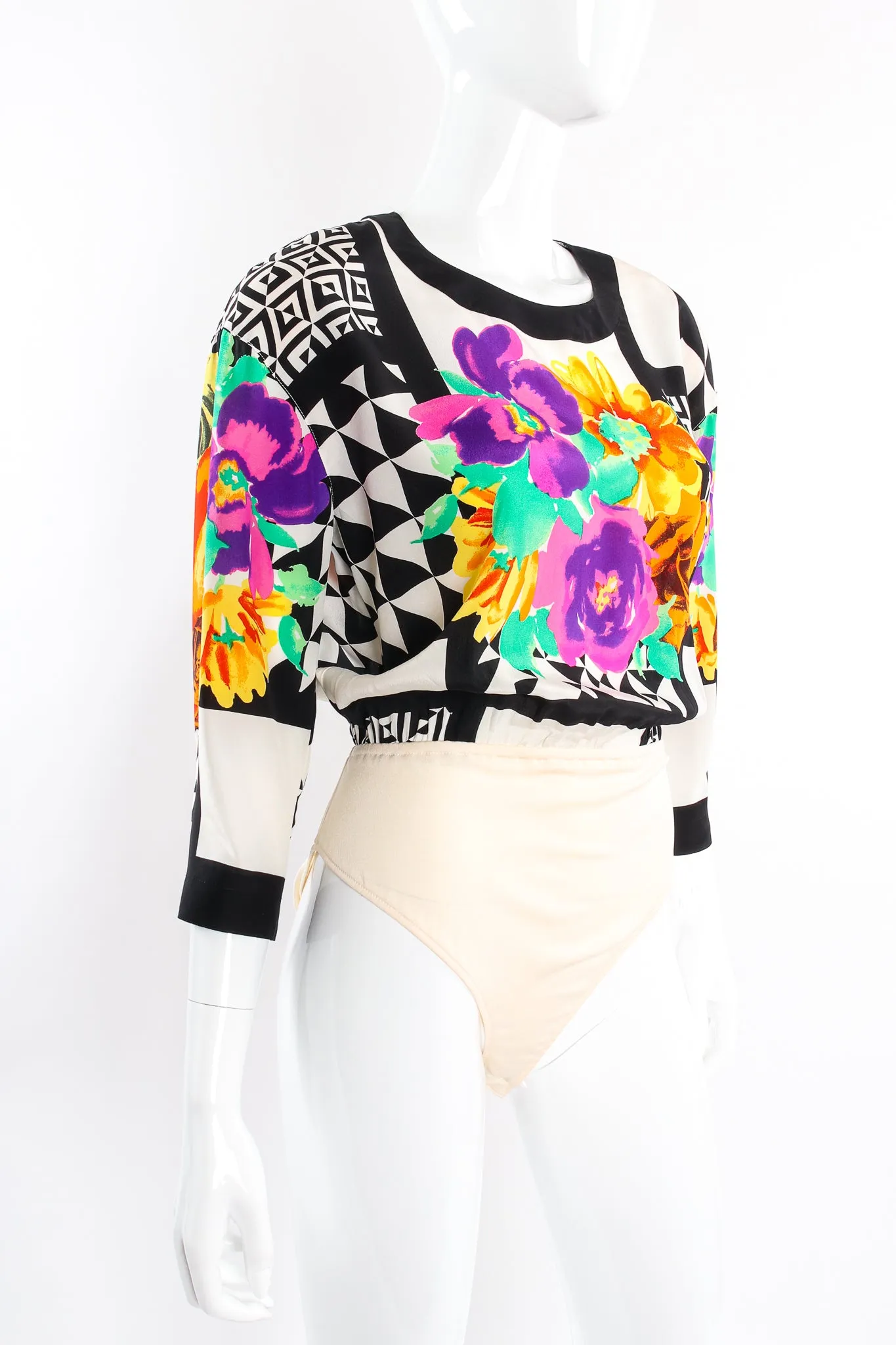 Geometric Floral Silk Bodysuit