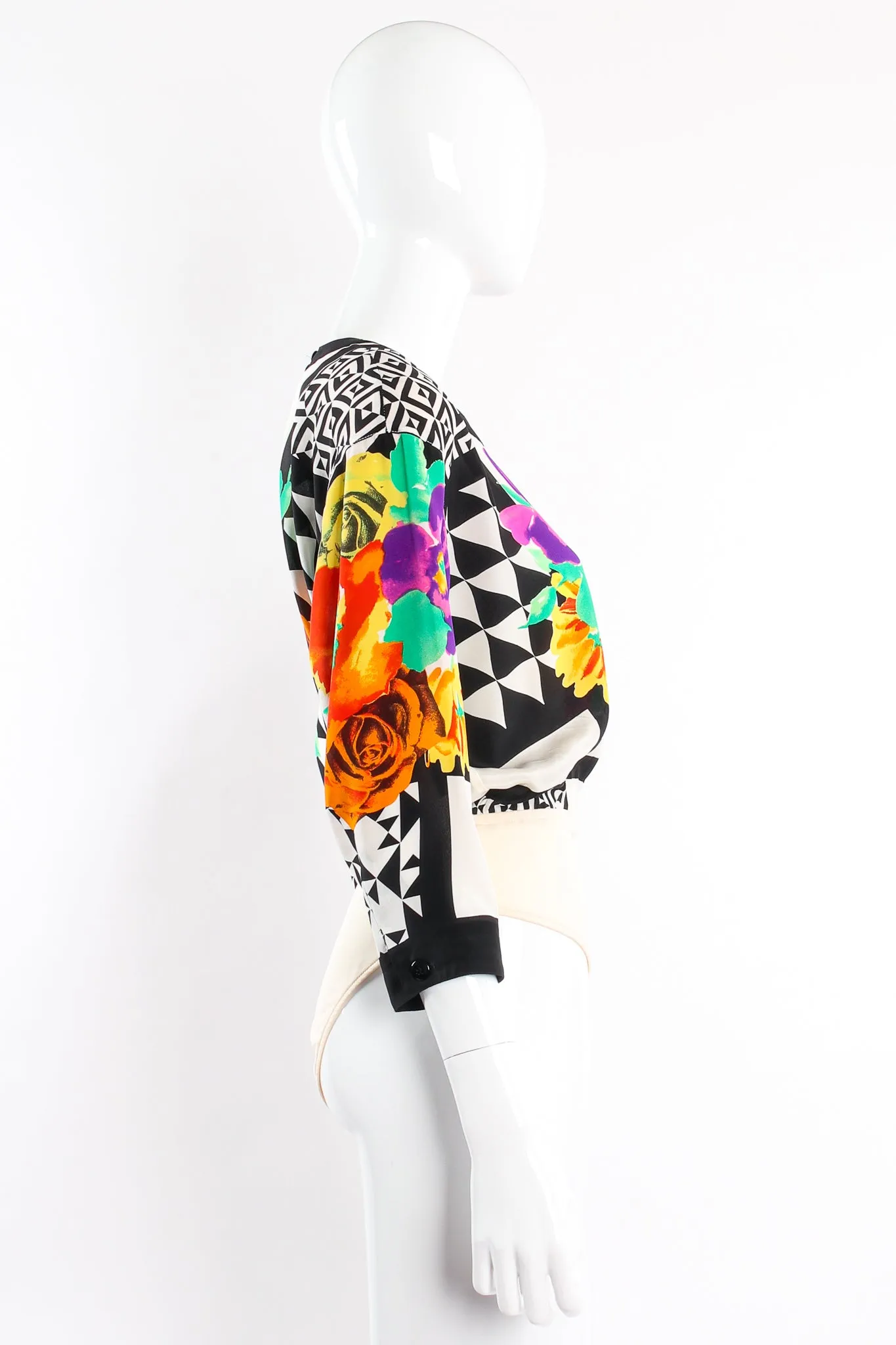 Geometric Floral Silk Bodysuit