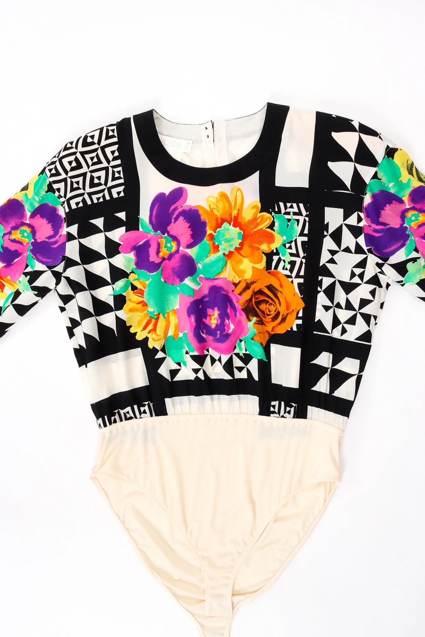 Geometric Floral Silk Bodysuit