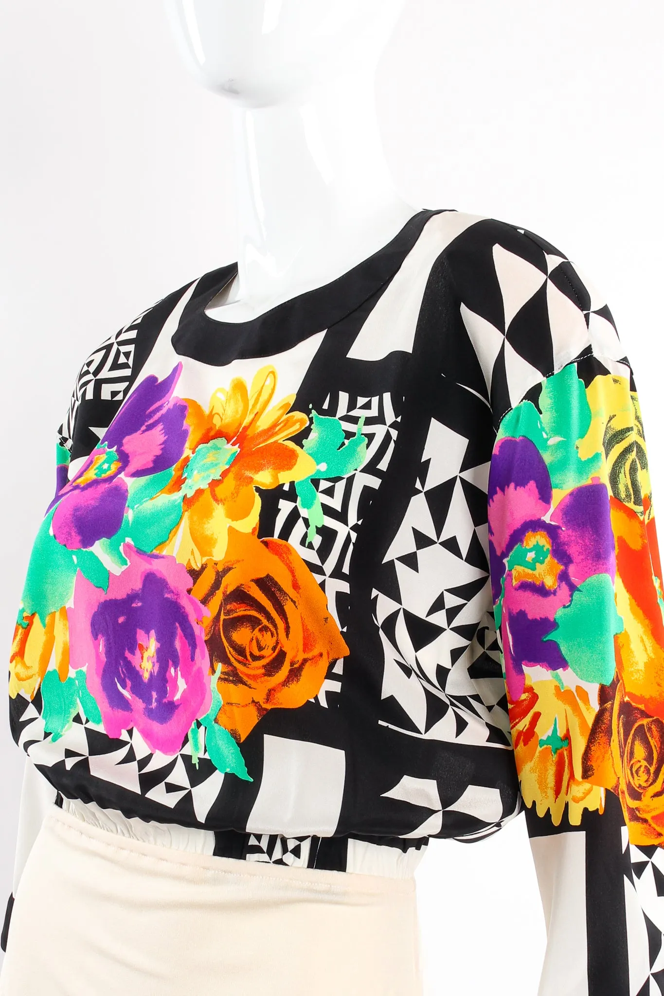 Geometric Floral Silk Bodysuit