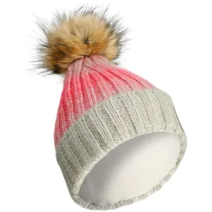 Girl's Fur Ski Hat - Beige/Pink