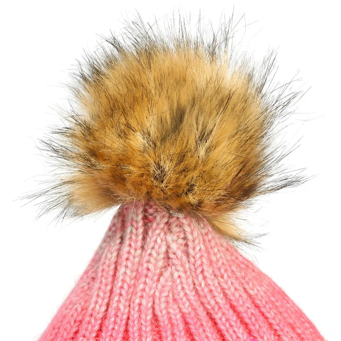 Girl's Fur Ski Hat - Beige/Pink