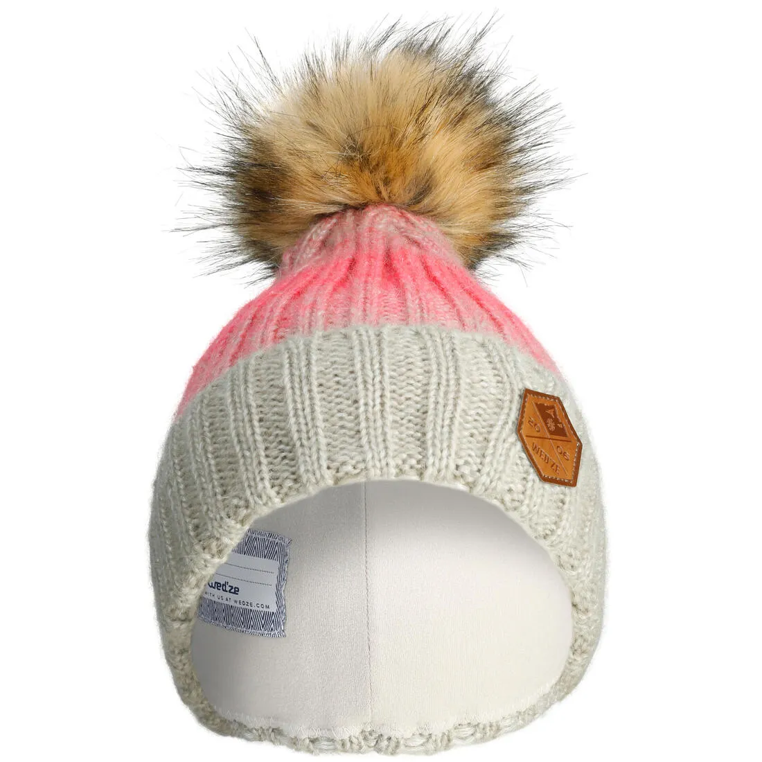 Girl's Fur Ski Hat - Beige/Pink